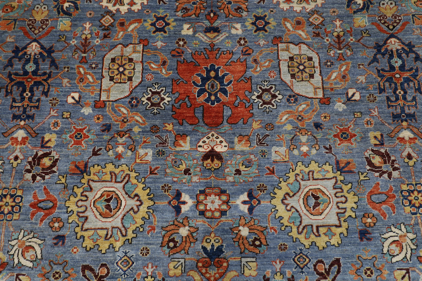 276 x 361 cm | Blueish Grey Afghan Tribal Hand Knotted Natural Veg Dye Wool Carpet