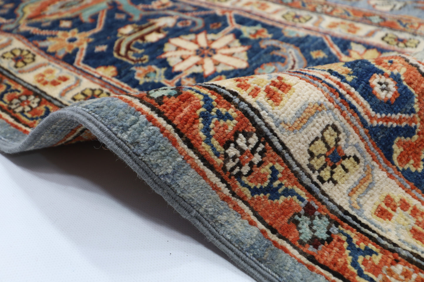 276 x 361 cm | Blueish Grey Afghan Tribal Hand Knotted Natural Veg Dye Wool Carpet
