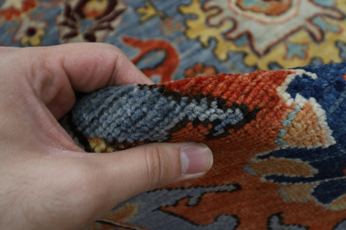 276 x 361 cm | Blueish Grey Afghan Tribal Hand Knotted Natural Veg Dye Wool Carpet