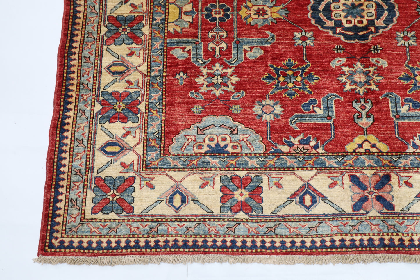 176 x 228 cm | Kazak Afghan Tribal Hand Knotted Veg Dye Wool Carpet