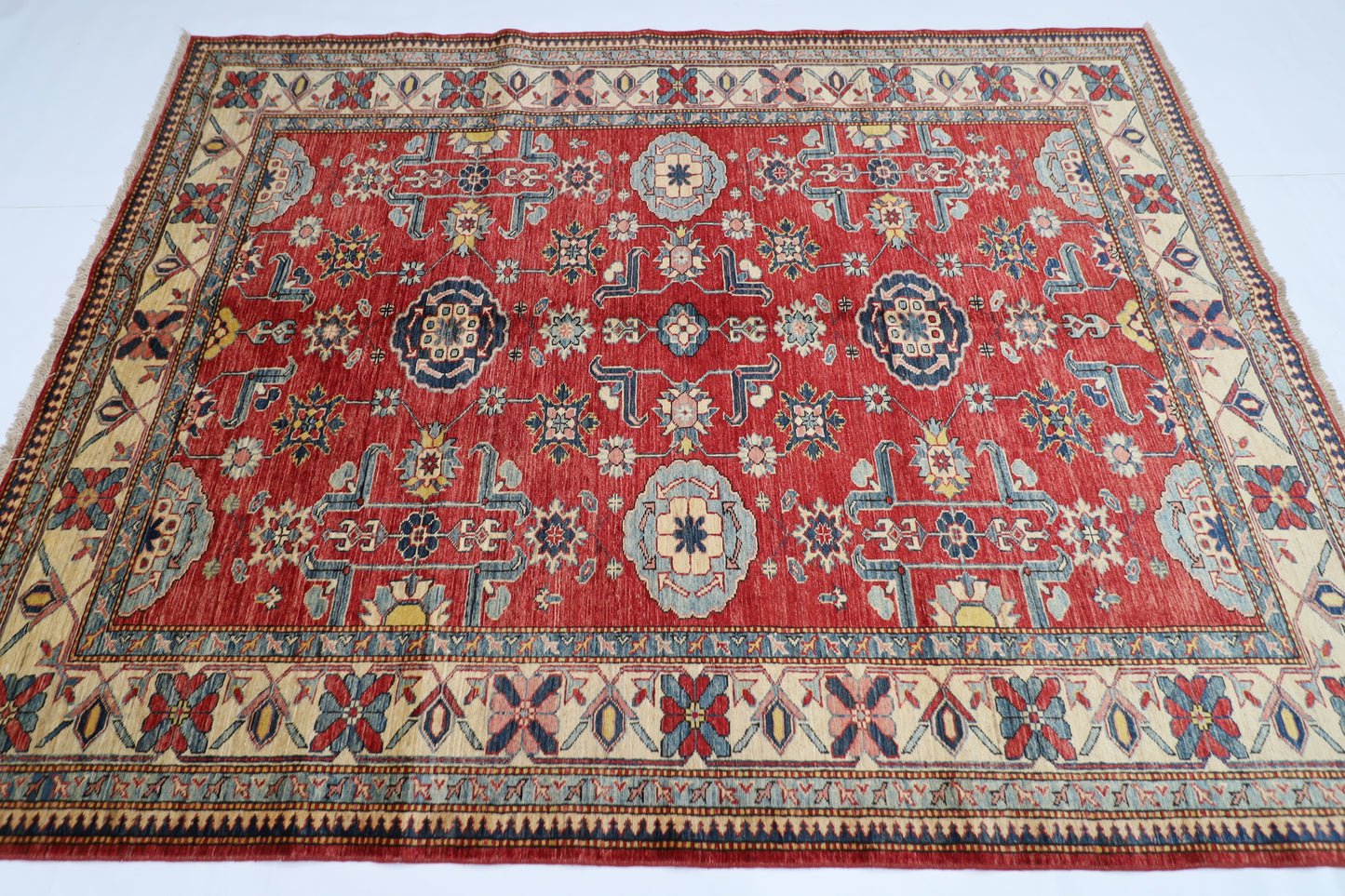 176 x 228 cm | Kazak Afghan Tribal Hand Knotted Veg Dye Wool Carpet