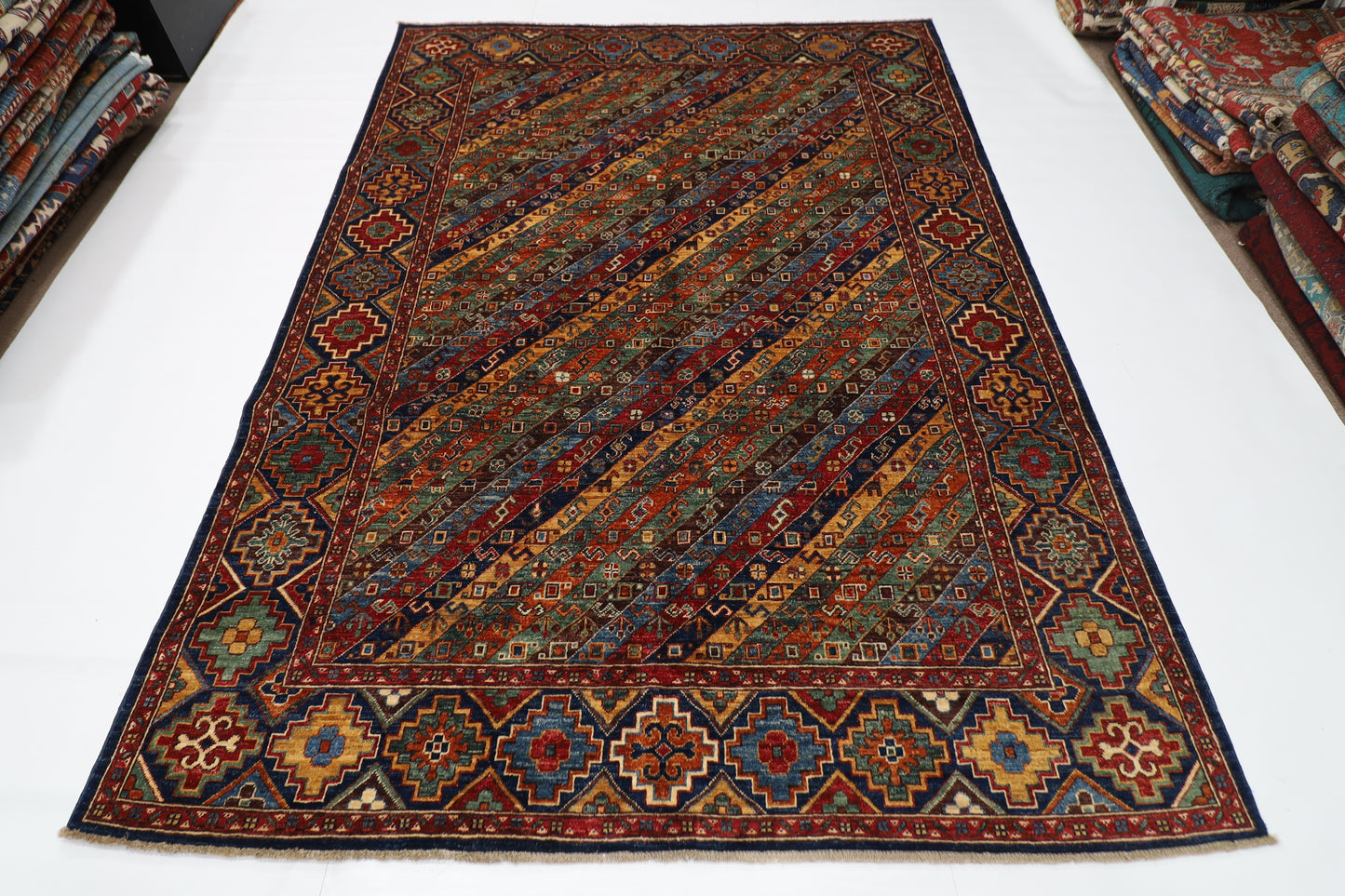 175 x 242 cm | Afghan Tribal Hand Knotted Veg Dye Wool Carpet