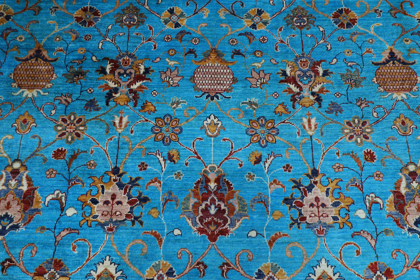 366 x 450 cm | Turquoise Sultani Afghan Tribal Hand Knotted Natural Veg Dye Wool Carpet