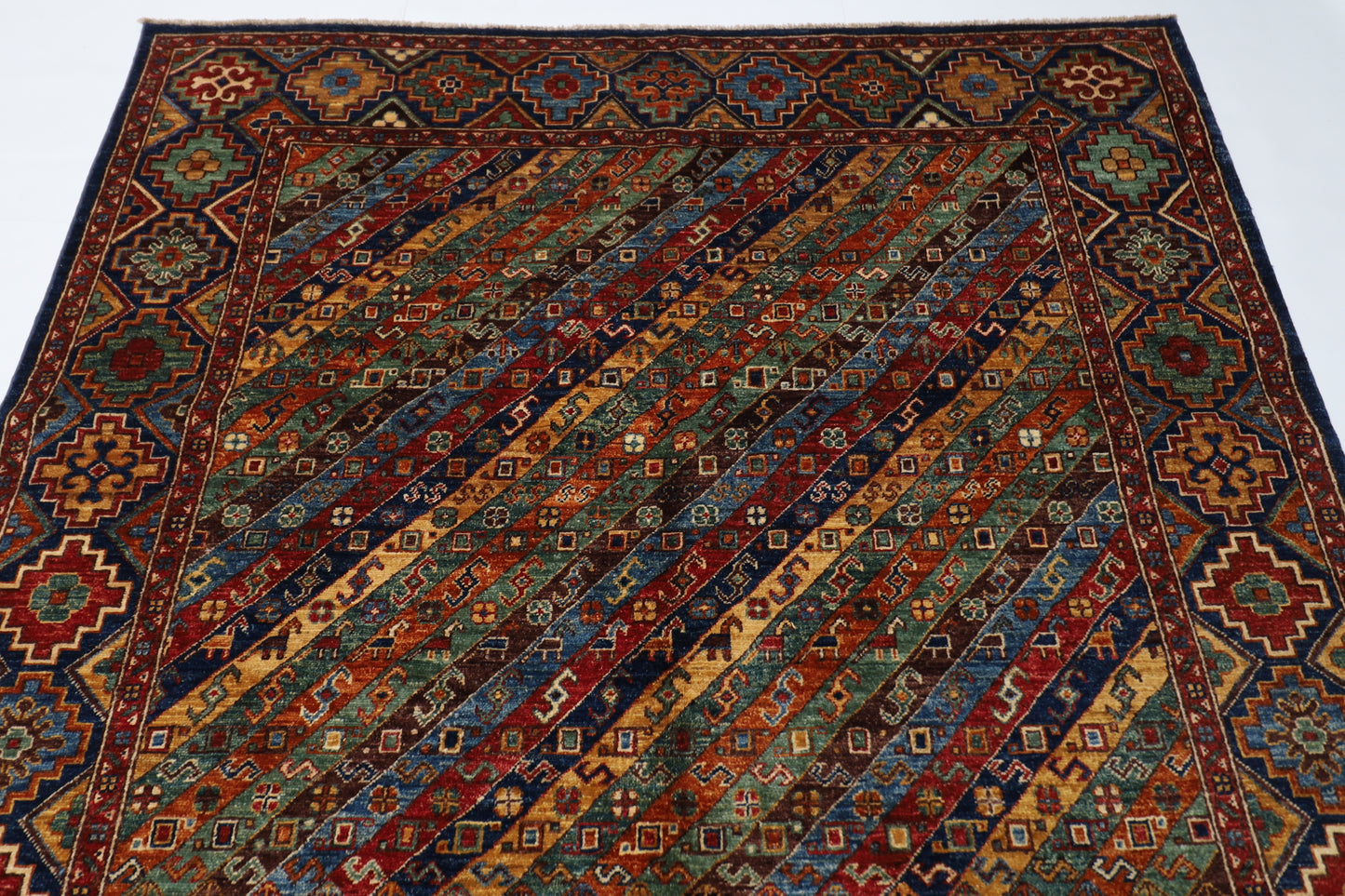 175 x 242 cm | Afghan Tribal Hand Knotted Veg Dye Wool Carpet