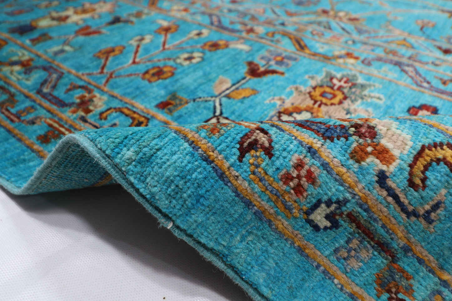 366 x 450 cm | Turquoise Sultani Afghan Tribal Hand Knotted Natural Veg Dye Wool Carpet