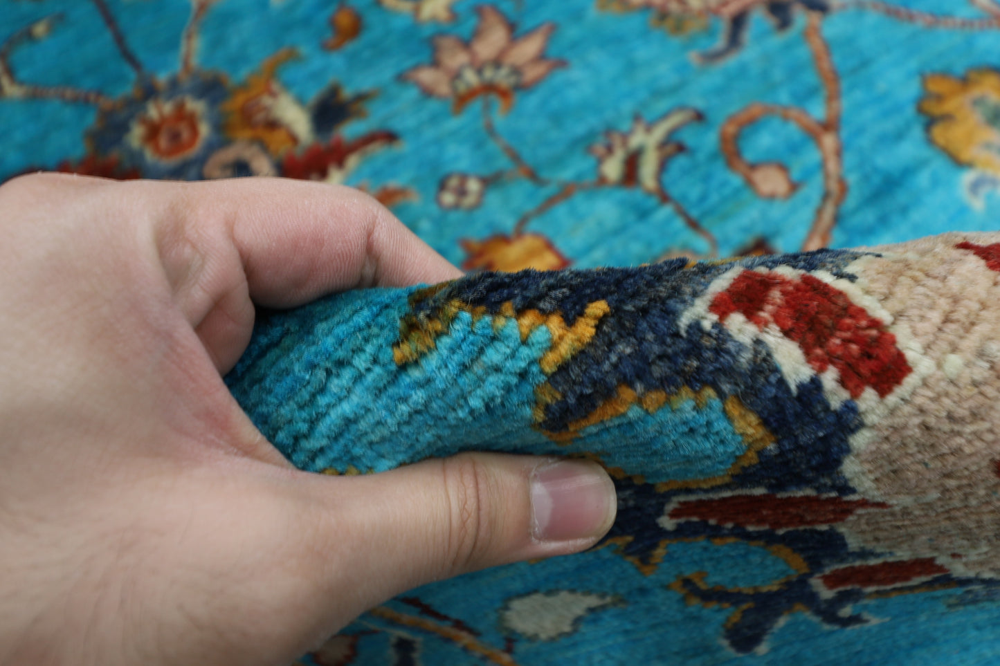 366 x 450 cm | Turquoise Sultani Afghan Tribal Hand Knotted Natural Veg Dye Wool Carpet