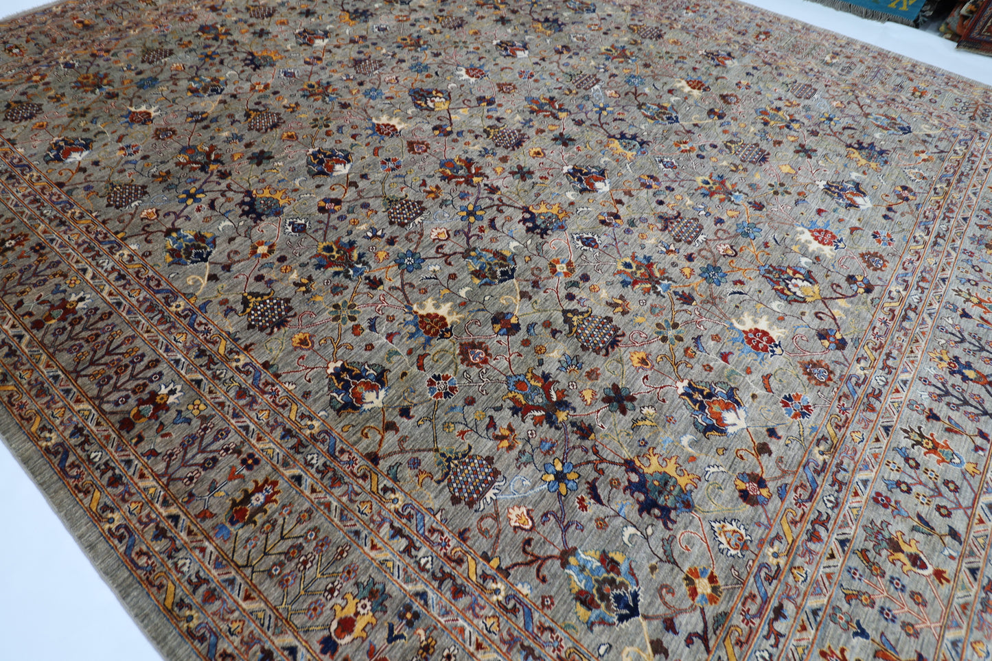 370 x 440 cm | Sultani Afghan Tribal Hand Knotted Natural Veg Dye Wool Carpet