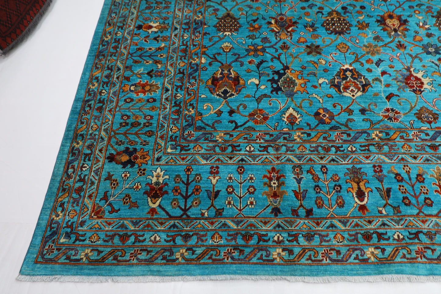 370 x 442 cm | Sultani Turquoise Afghan Tribal Hand Knotted Natural Veg Dye Wool Carpet