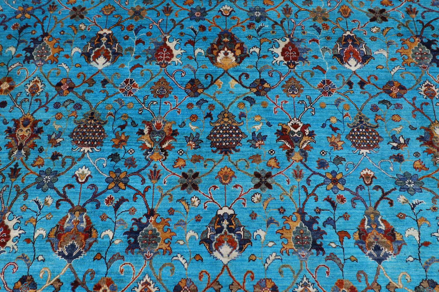 370 x 442 cm | Sultani Turquoise Afghan Tribal Hand Knotted Natural Veg Dye Wool Carpet