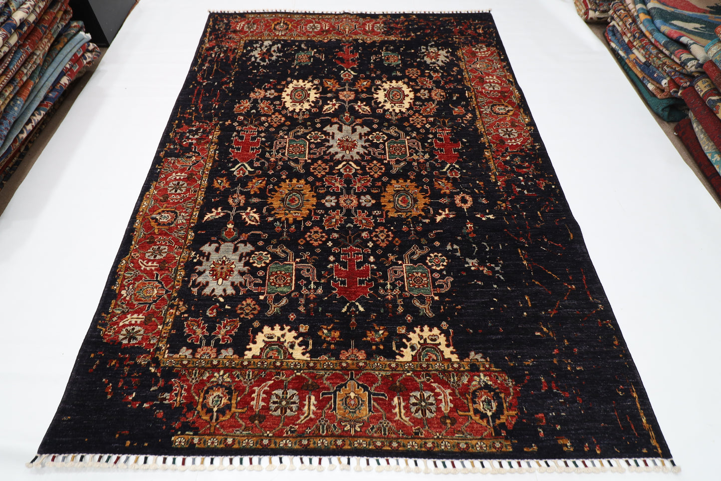 173 x 247 cm | Abstract Afghan Tribal Hand Knotted Veg Dye Wool Carpet