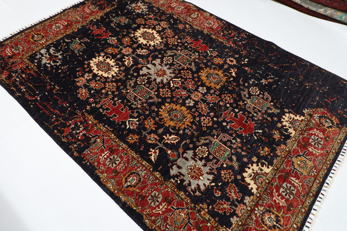 173 x 247 cm | Abstract Afghan Tribal Hand Knotted Veg Dye Wool Carpet