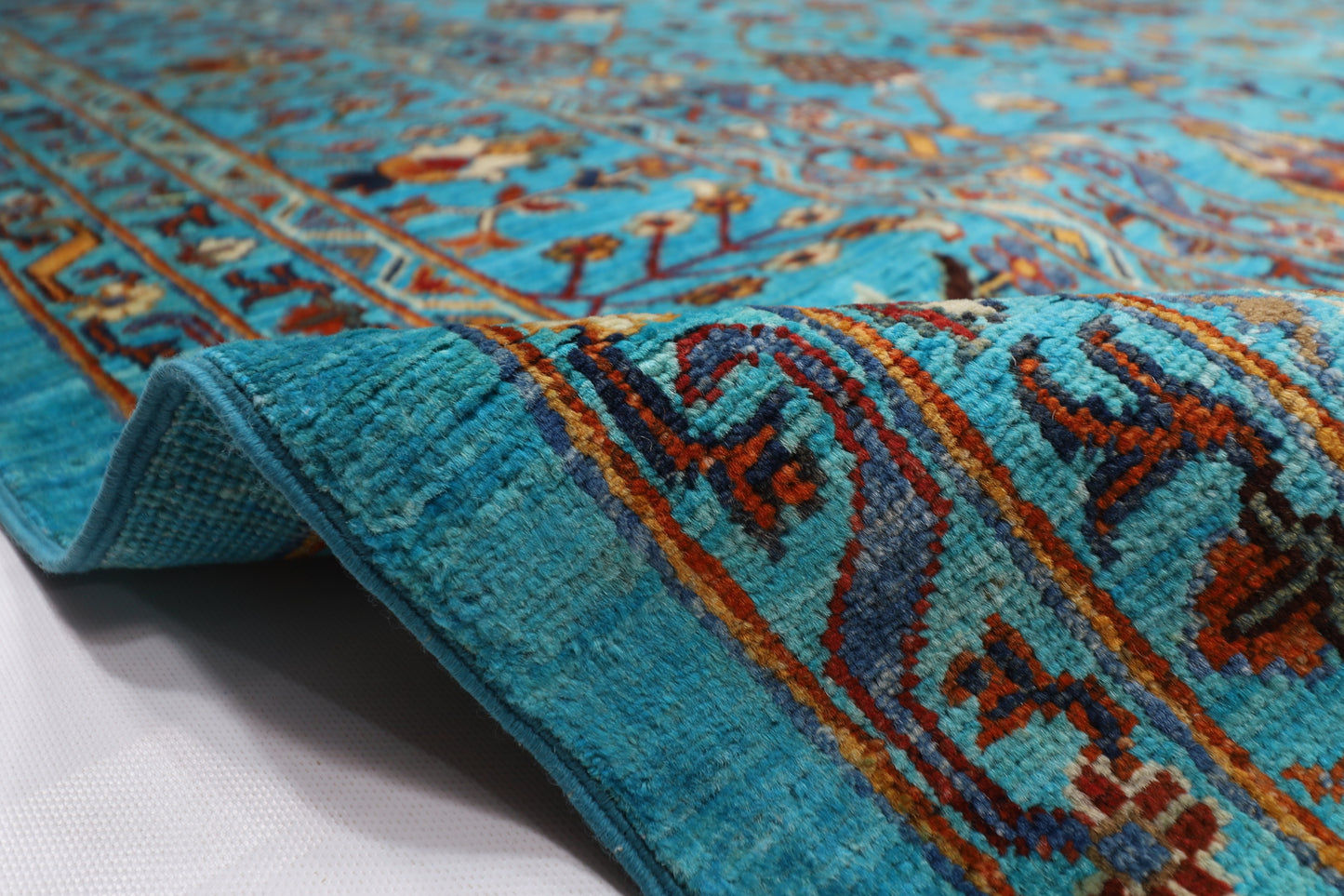 370 x 442 cm | Sultani Turquoise Afghan Tribal Hand Knotted Natural Veg Dye Wool Carpet
