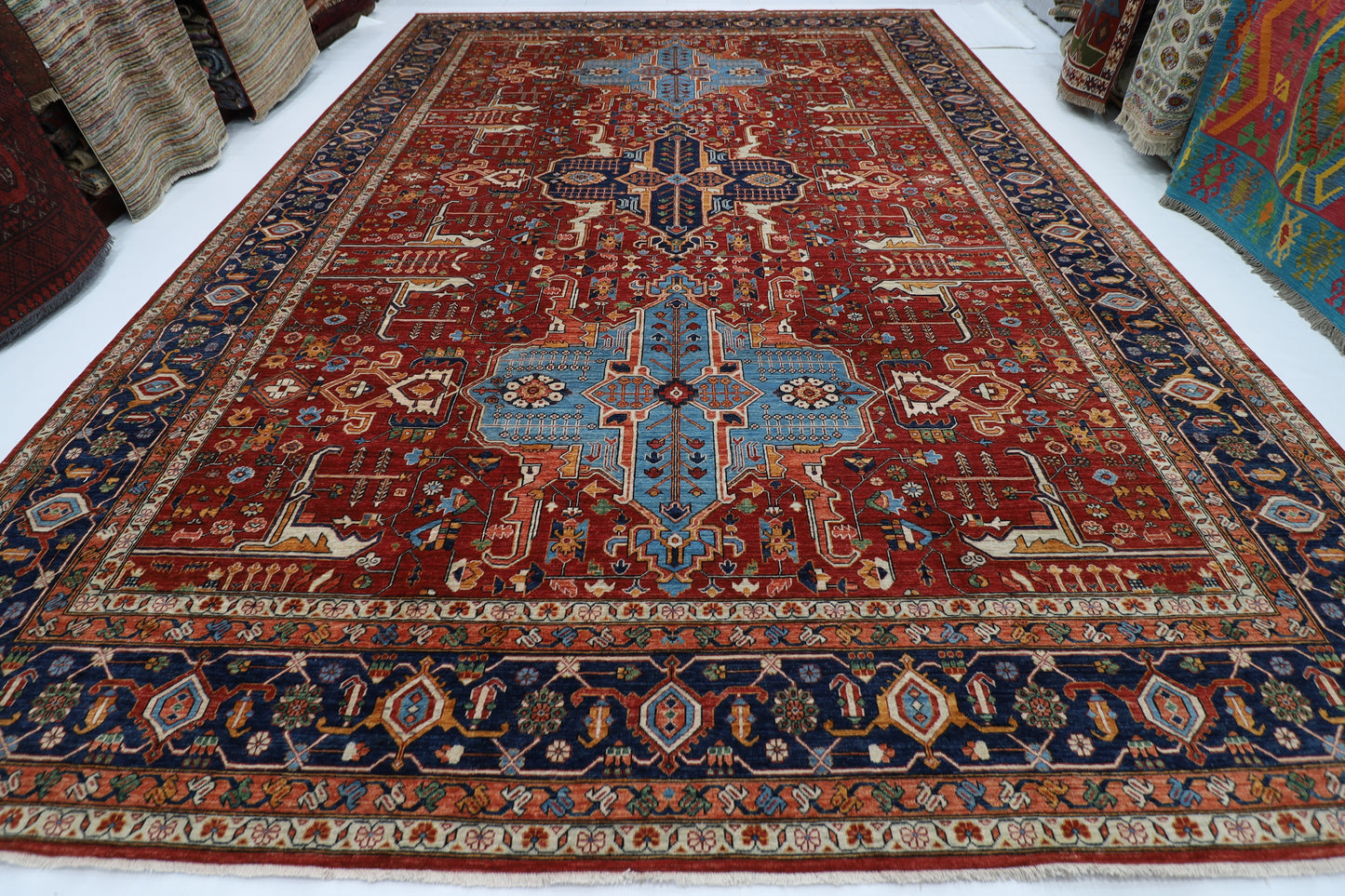 368 x 535 cm | Heriz Large Size Afghan Tribal Hand Knotted Natural Veg Dye Wool Carpet