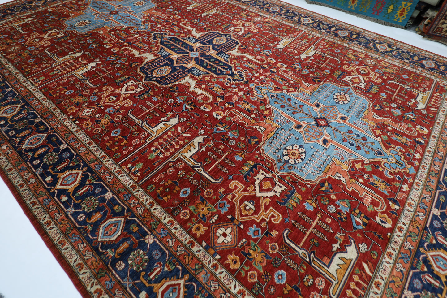 368 x 535 cm | Heriz Large Size Afghan Tribal Hand Knotted Natural Veg Dye Wool Carpet