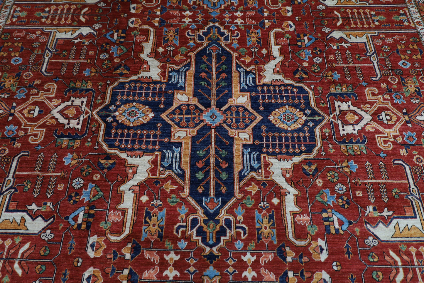 368 x 535 cm | Heriz Large Size Afghan Tribal Hand Knotted Natural Veg Dye Wool Carpet