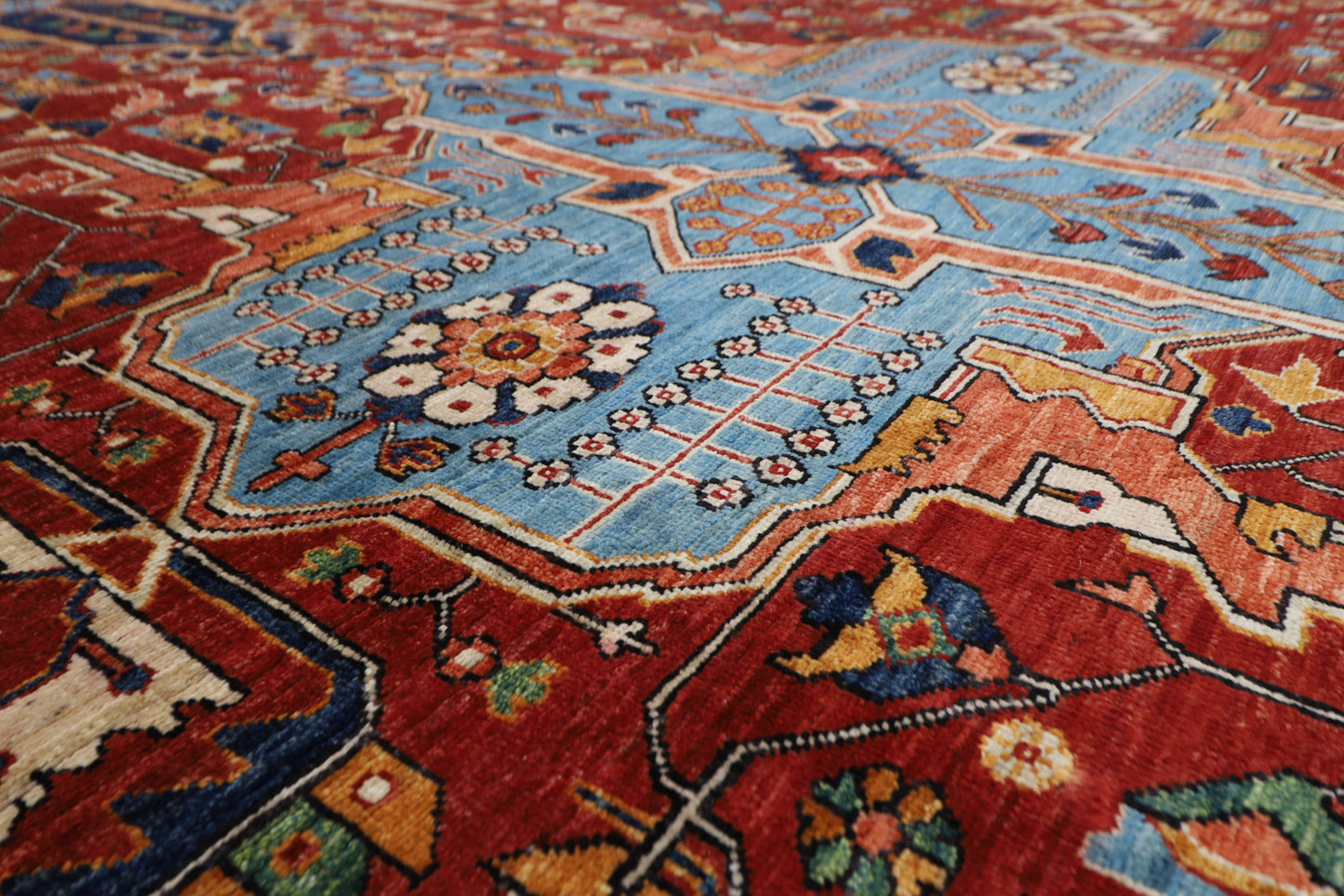 368 x 535 cm | Heriz Large Size Afghan Tribal Hand Knotted Natural Veg Dye Wool Carpet