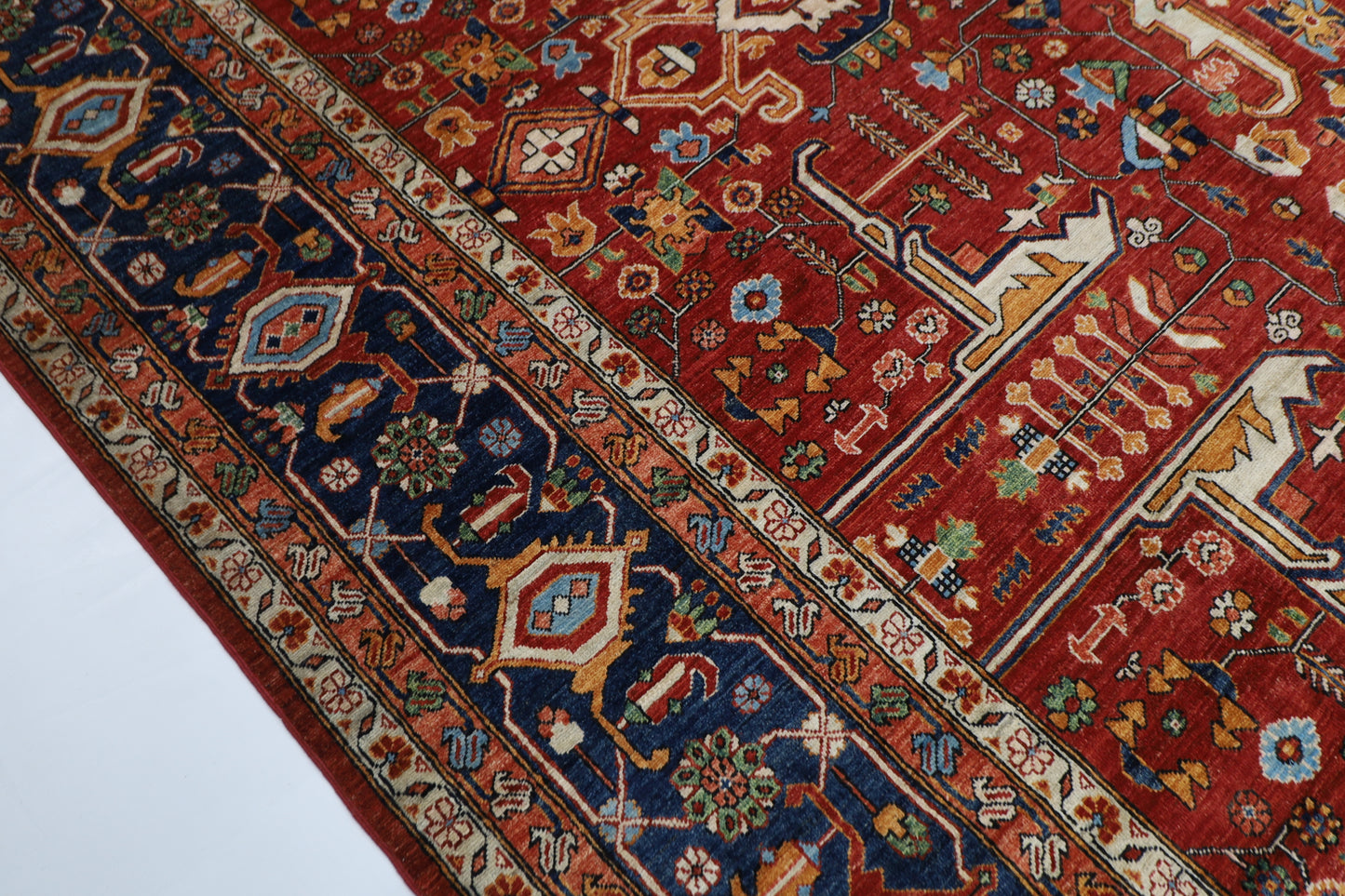 368 x 535 cm | Heriz Large Size Afghan Tribal Hand Knotted Natural Veg Dye Wool Carpet
