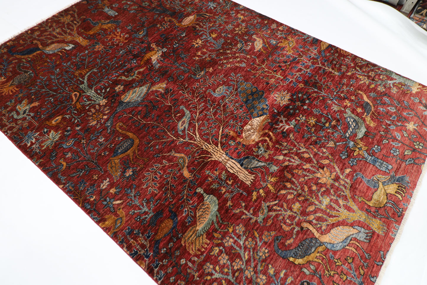 172 x 249 cm | Birds Afghan Tribal Hand Knotted Veg Dye Wool Carpet