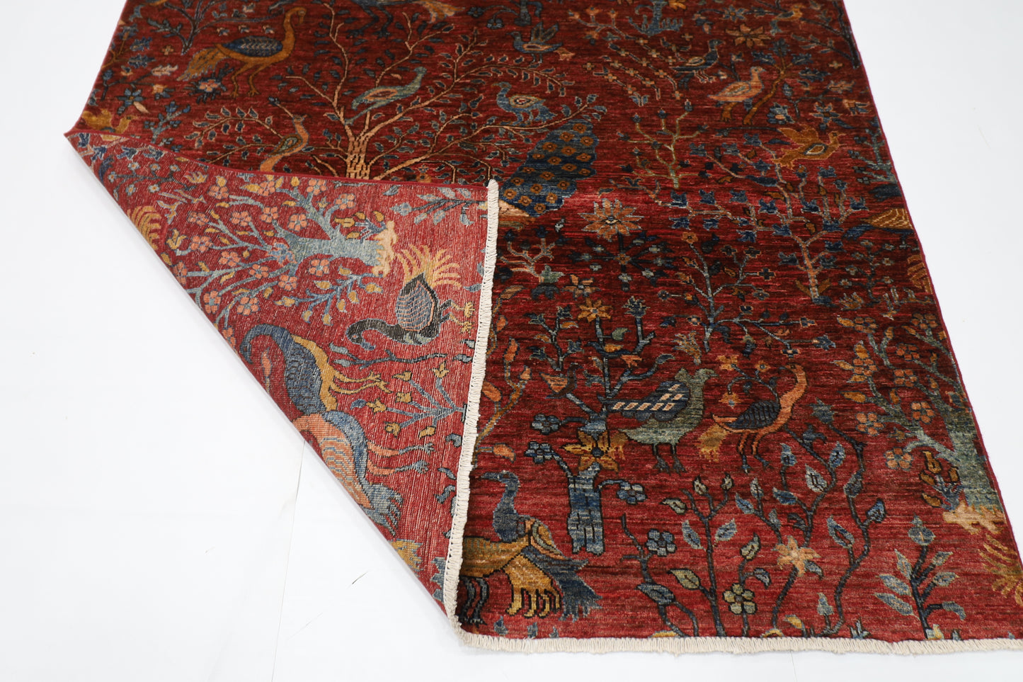 172 x 249 cm | Birds Afghan Tribal Hand Knotted Veg Dye Wool Carpet