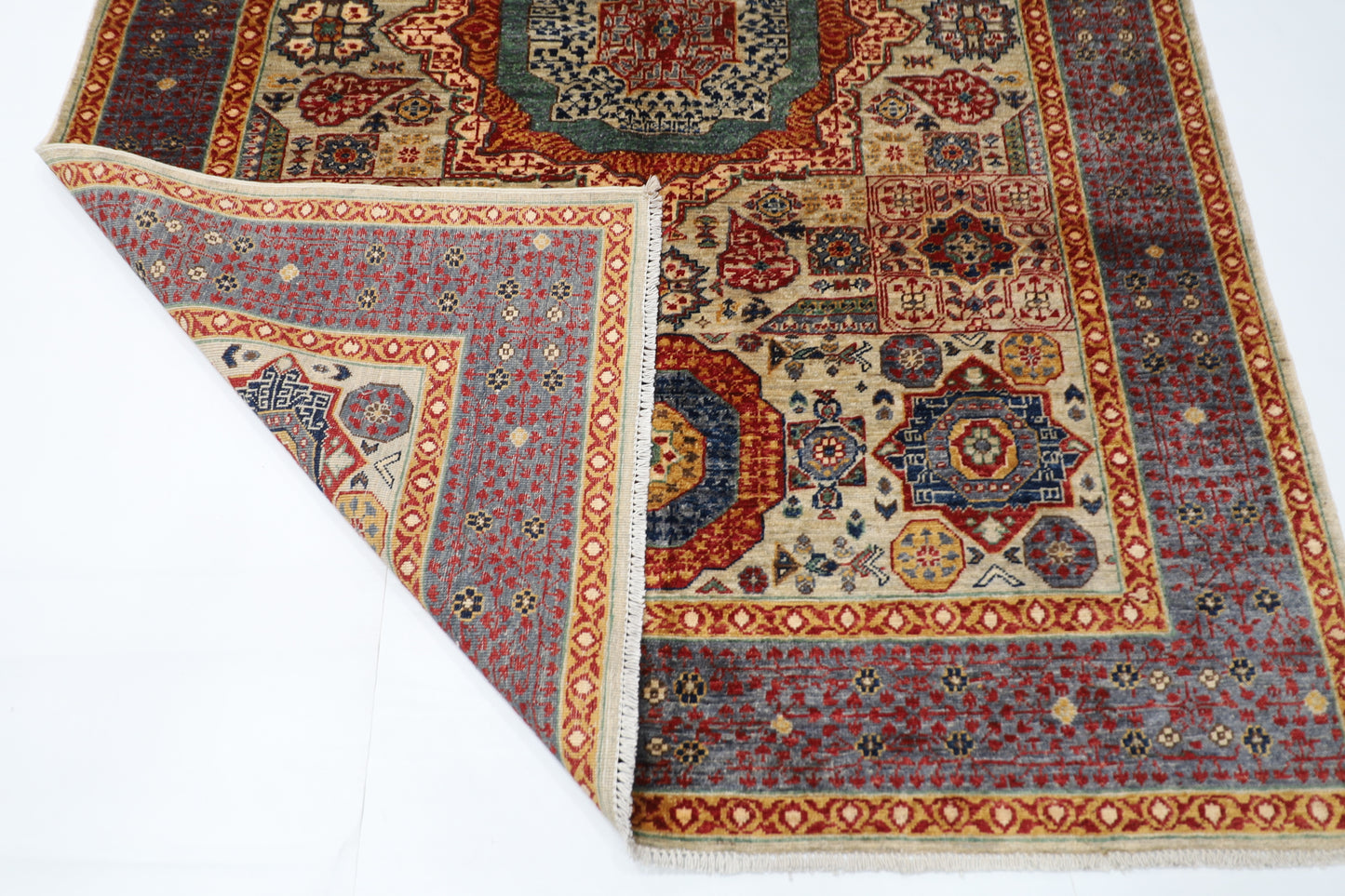 173 x 238 cm | Mamluk Afghan Tribal Hand Knotted Veg Dye Wool Carpet