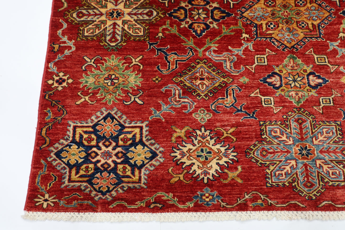 172 x 240 cm | Kazak Afghan Tribal Hand Knotted Veg Dye Wool Carpet