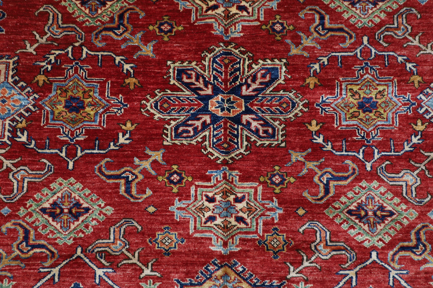 172 x 240 cm | Kazak Afghan Tribal Hand Knotted Veg Dye Wool Carpet