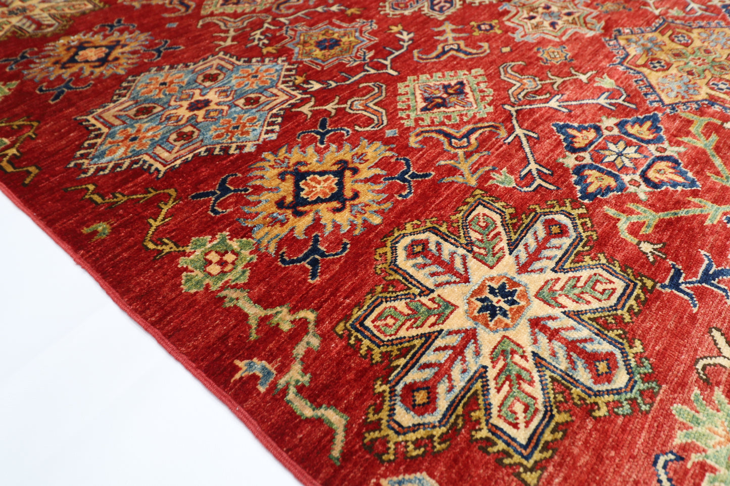 172 x 240 cm | Kazak Afghan Tribal Hand Knotted Veg Dye Wool Carpet