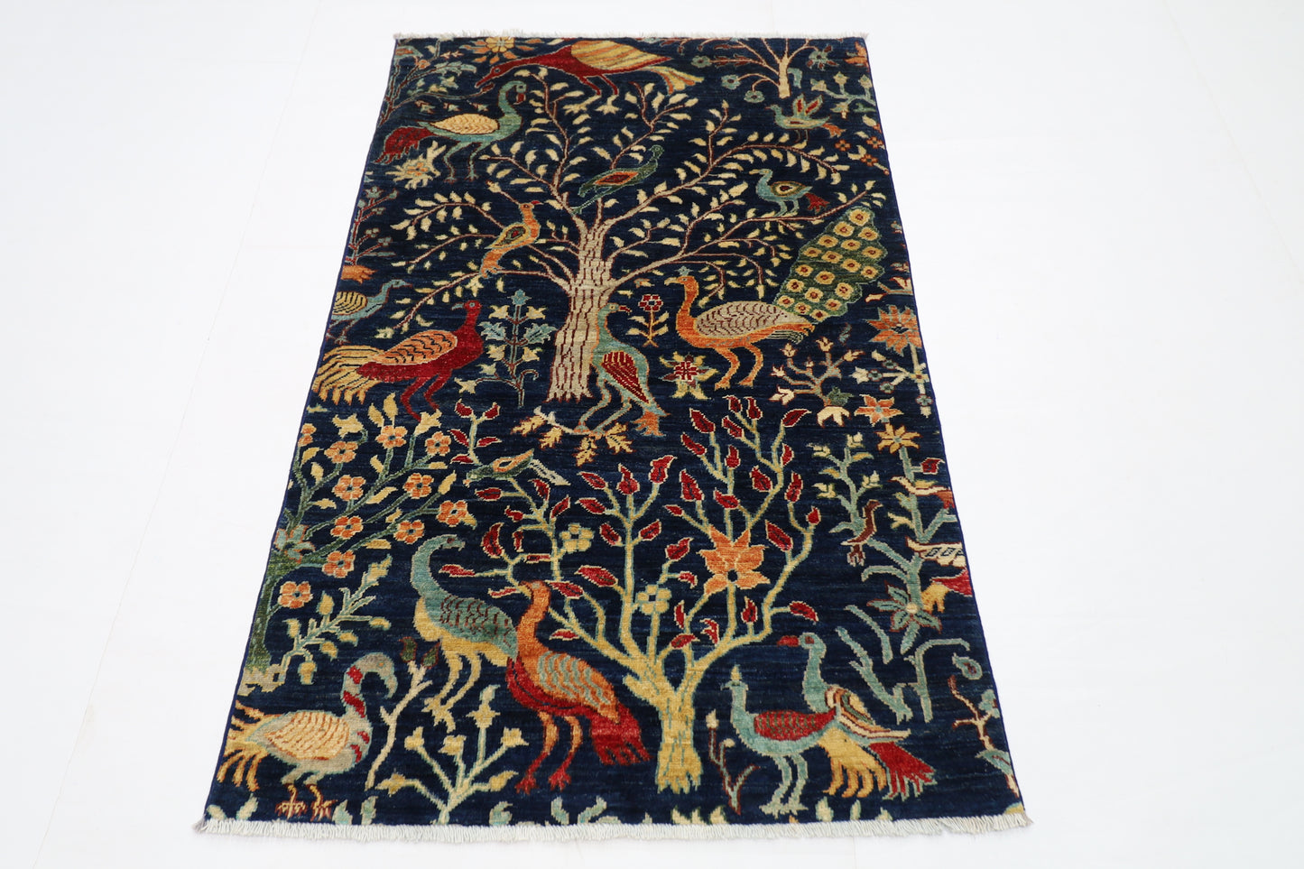 100 x 155 cm | Birds Afghan Tribal Hand Knotted Natural Veg Dye Wool Carpet