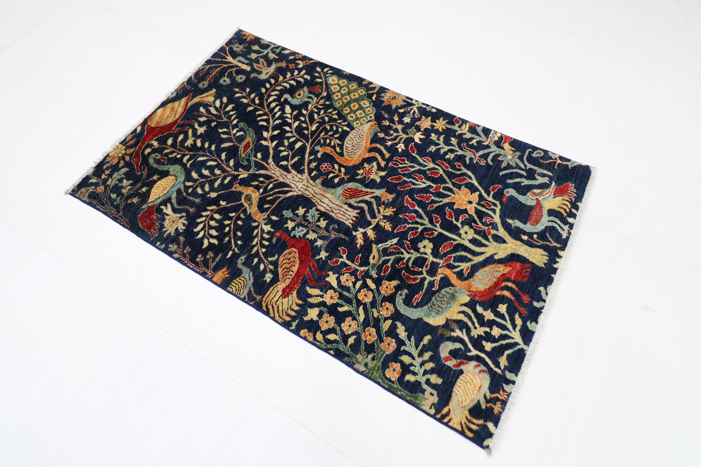 100 x 155 cm | Birds Afghan Tribal Hand Knotted Natural Veg Dye Wool Carpet