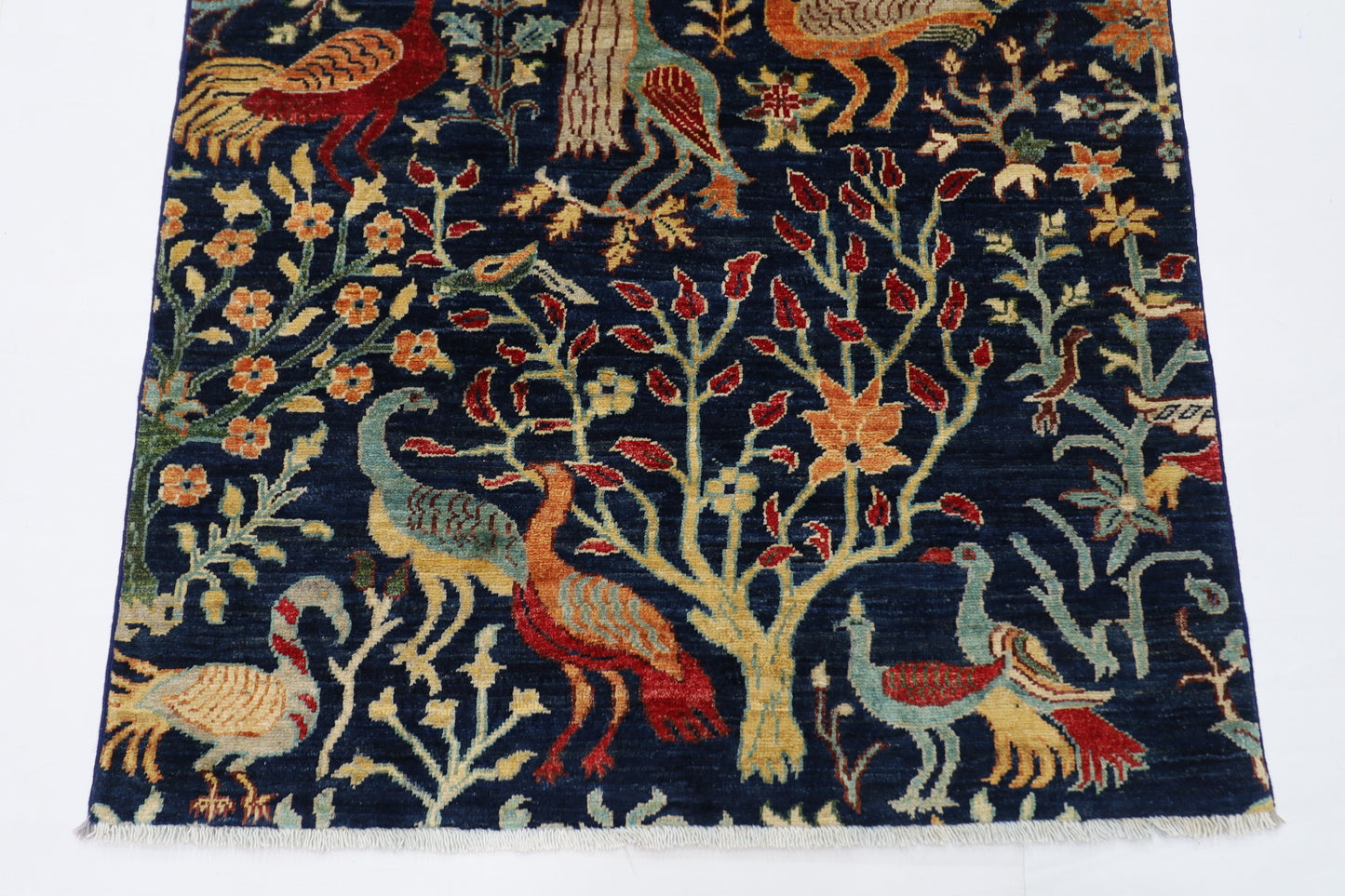 100 x 155 cm | Birds Afghan Tribal Hand Knotted Natural Veg Dye Wool Carpet