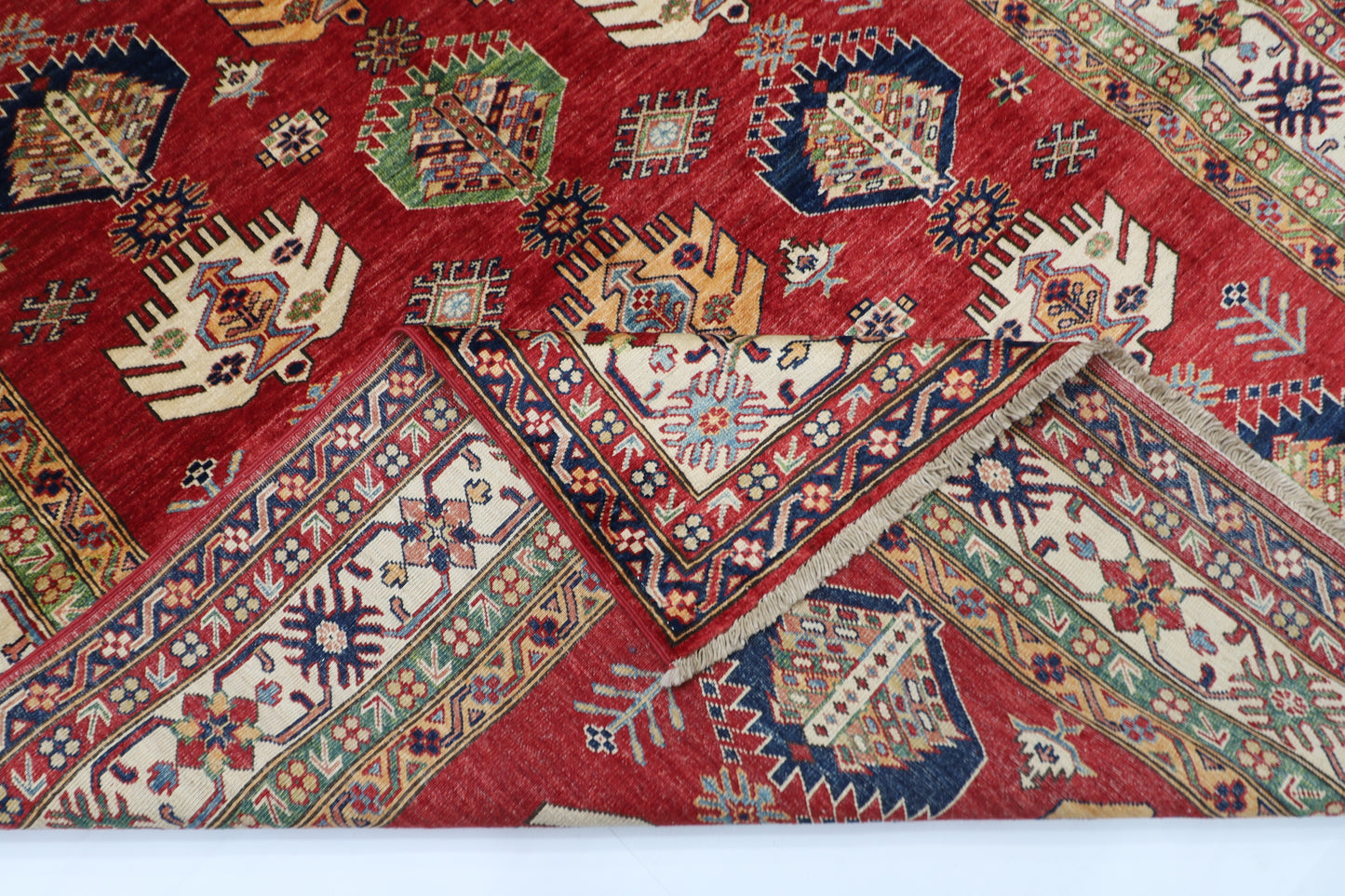 172 x 238 cm | Kazak Afghan Tribal Hand Knotted Veg Dye Wool Carpet