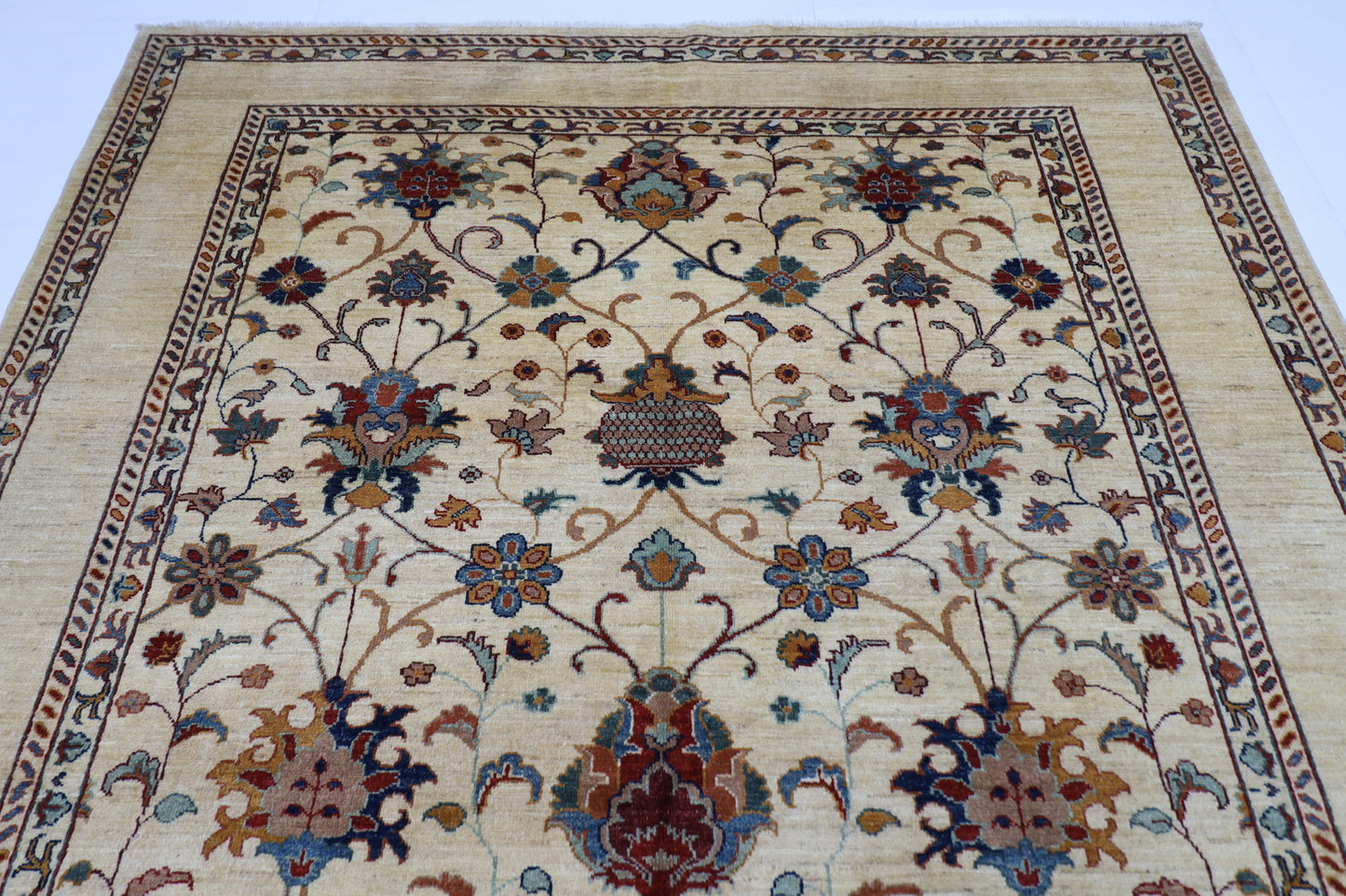 208 x 295 cm | Sultani Afghan Tribal Hand Knotted Natural Veg Dye Wool Carpet