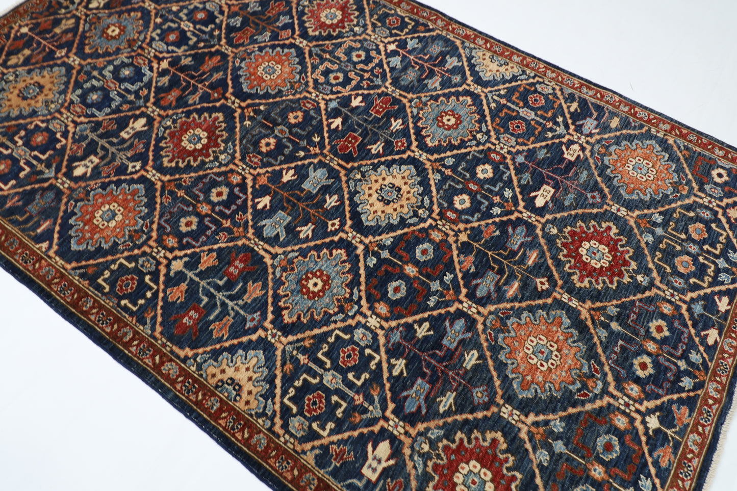 148 x 238 cm | Navy Afghan Tribal Hand Knotted Veg Dye Wool Carpet