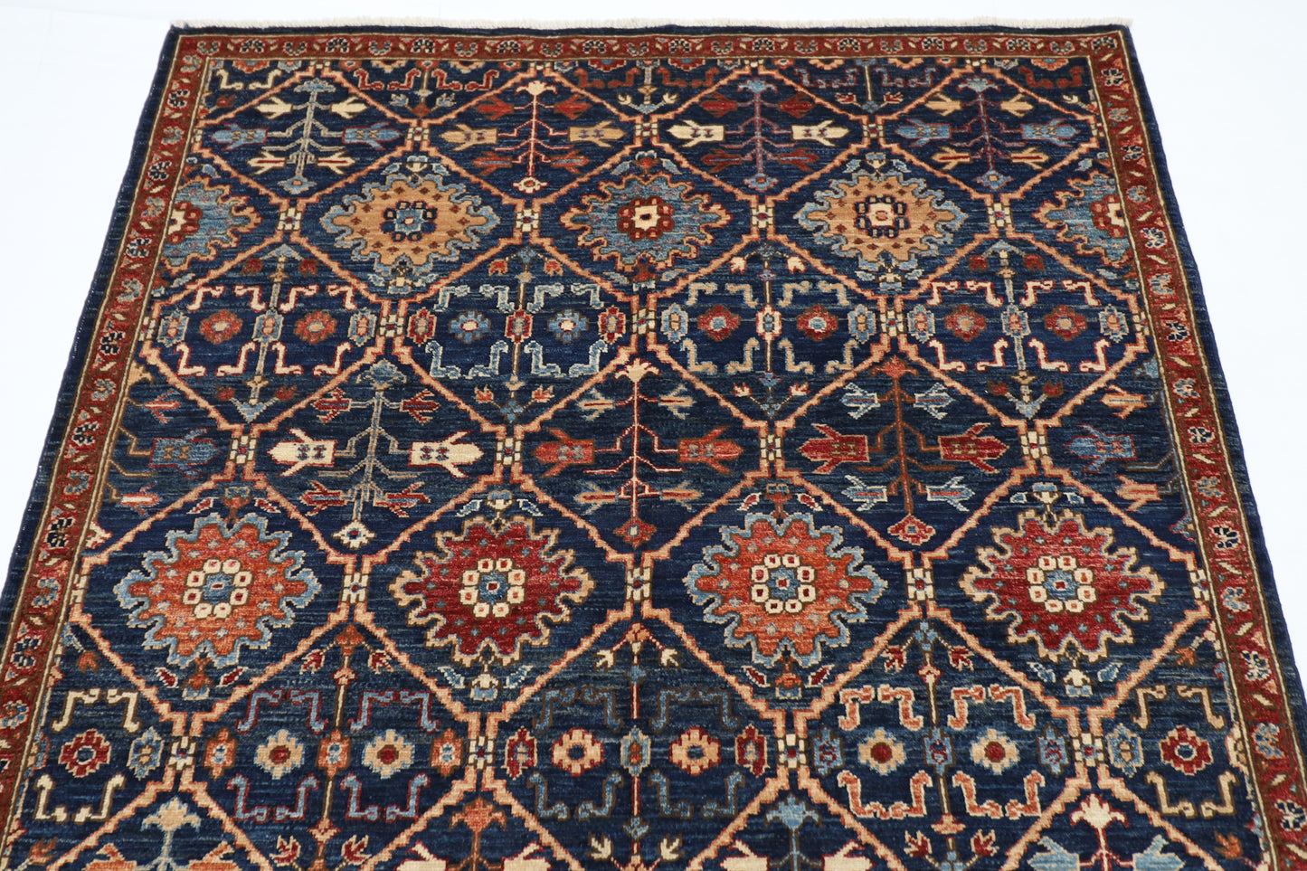 148 x 238 cm | Navy Afghan Tribal Hand Knotted Veg Dye Wool Carpet