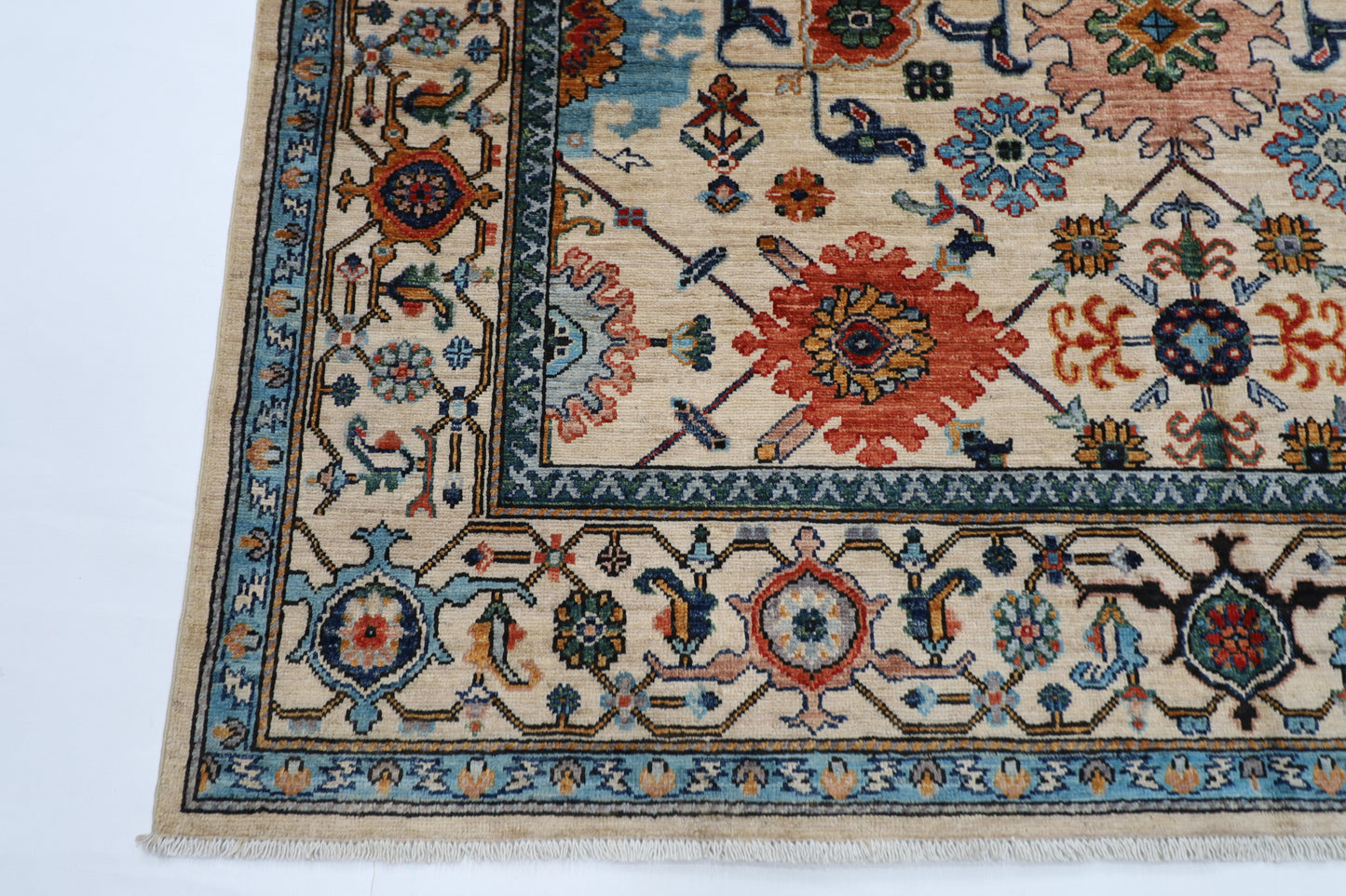 184 x 263 cm | Beige Afghan Tribal Hand Knotted Natural Veg Dye Wool Carpet