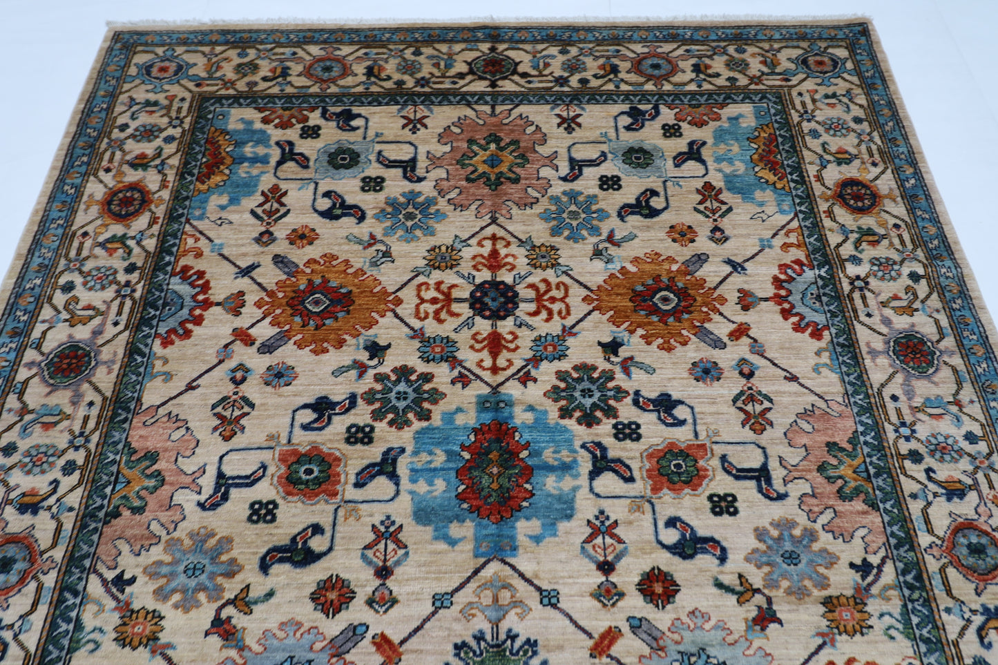 184 x 263 cm | Beige Afghan Tribal Hand Knotted Natural Veg Dye Wool Carpet