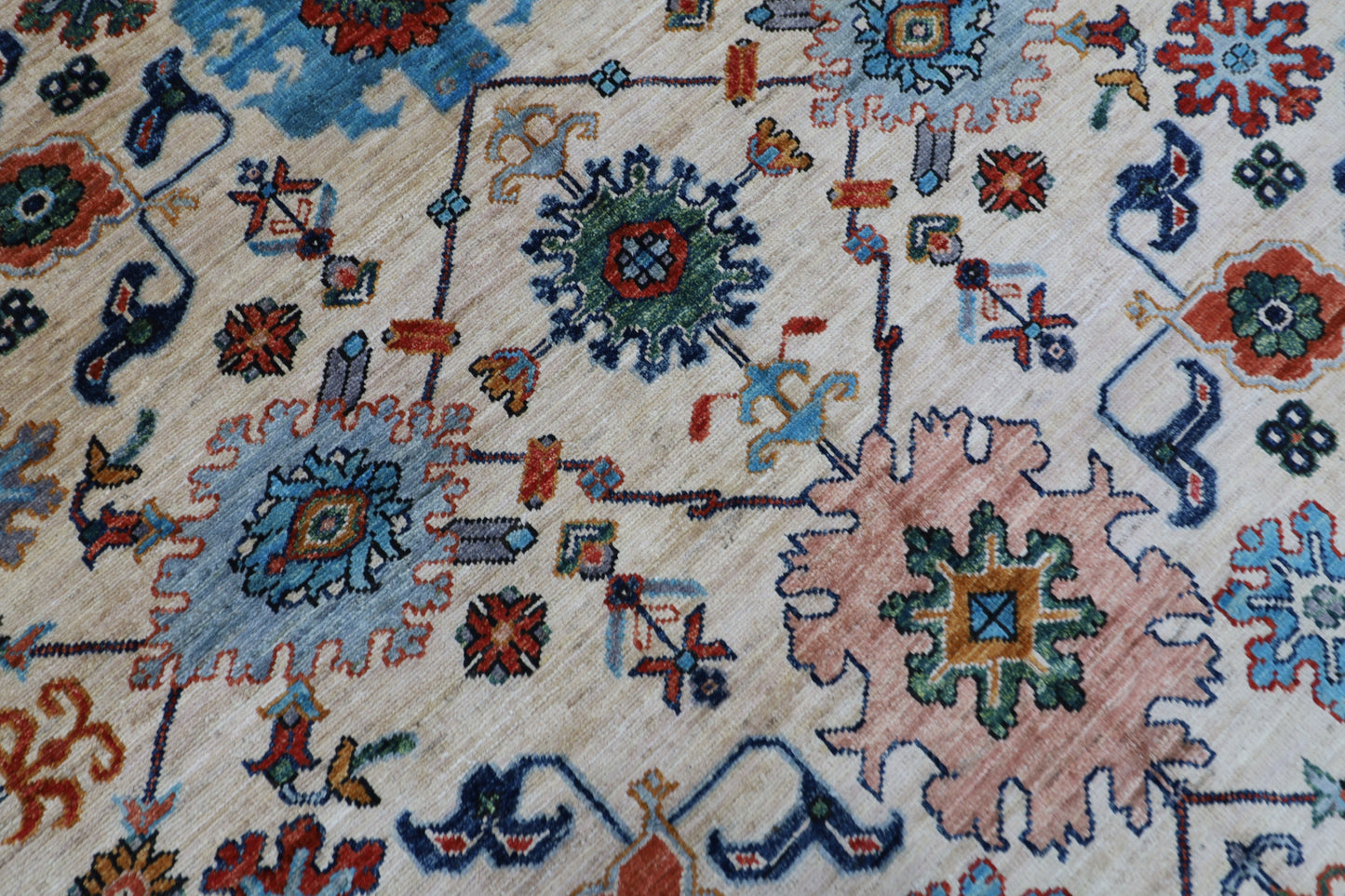 184 x 263 cm | Beige Afghan Tribal Hand Knotted Natural Veg Dye Wool Carpet