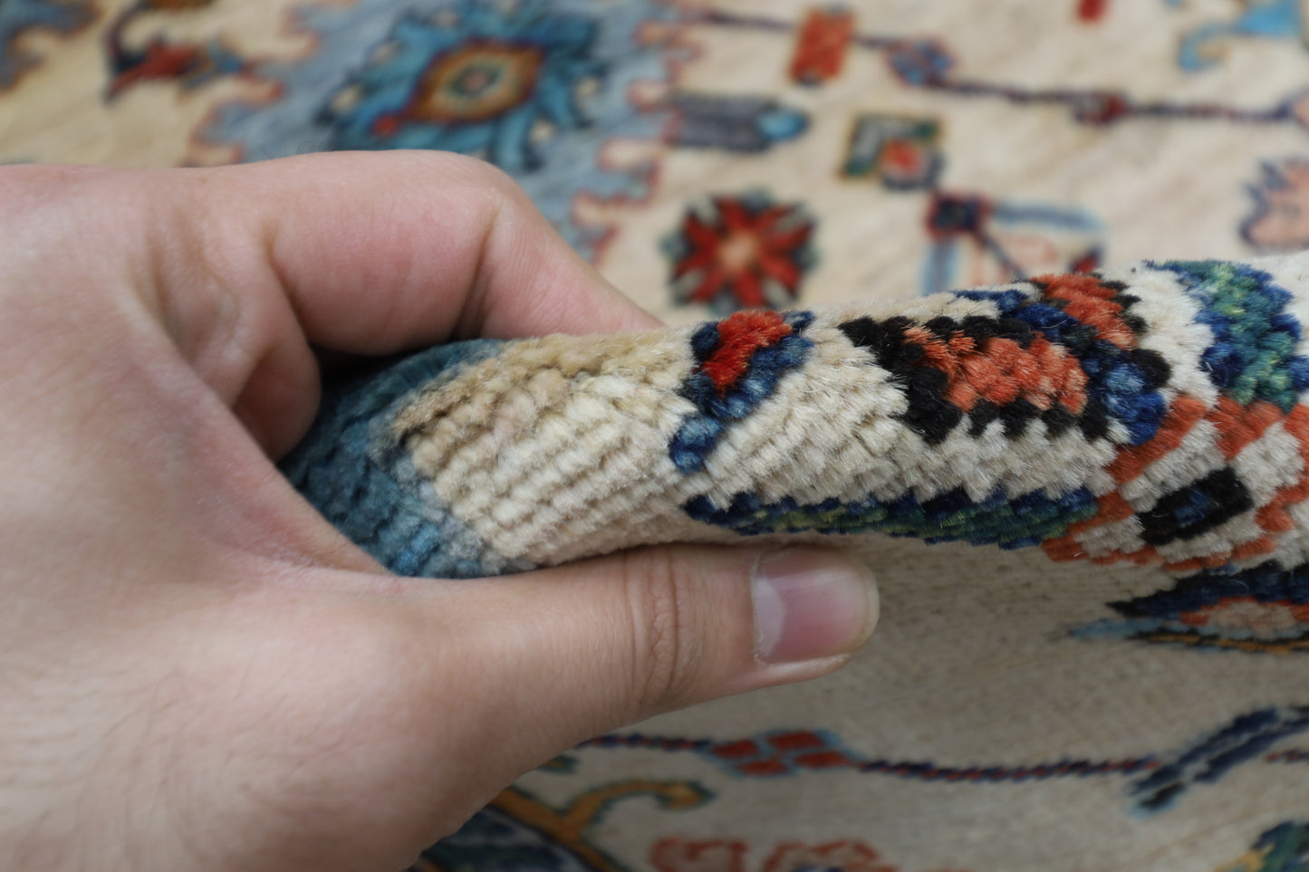 184 x 263 cm | Beige Afghan Tribal Hand Knotted Natural Veg Dye Wool Carpet