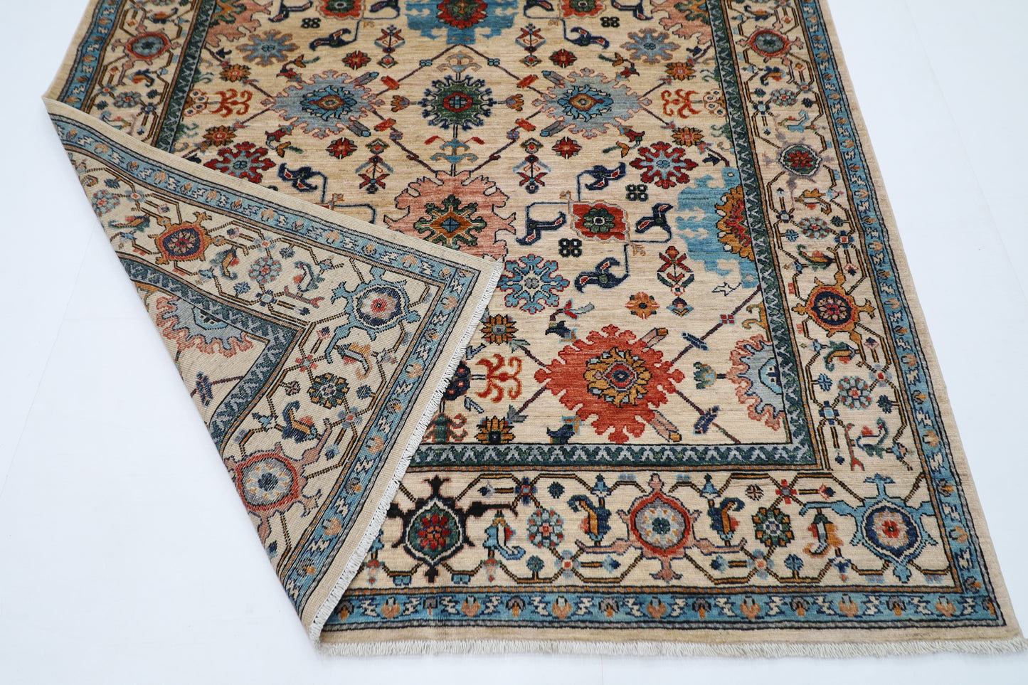 184 x 263 cm | Beige Afghan Tribal Hand Knotted Natural Veg Dye Wool Carpet