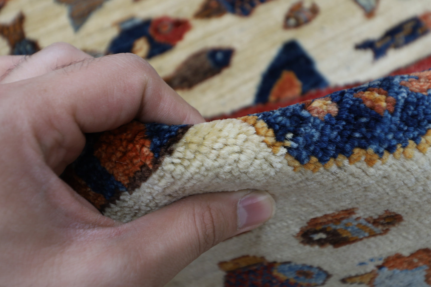 100 x 154 cm | Fish Party Afghan Tribal Hand Knotted Natural Veg Dye Wool Carpet