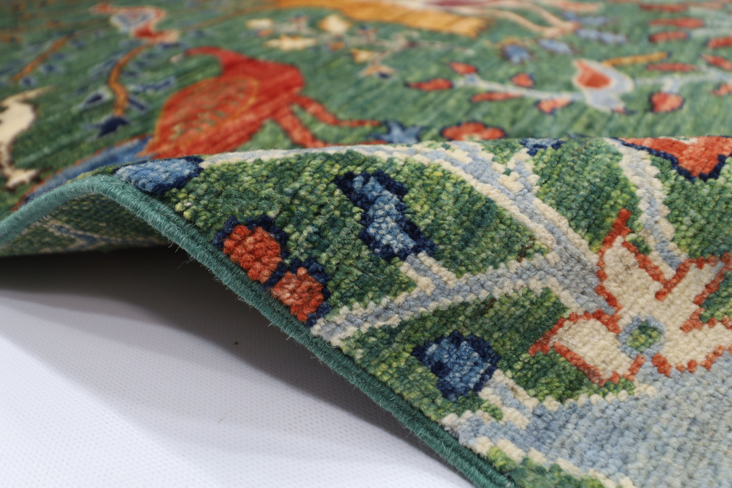 99 x 154 cm | Birds Green Afghan Tribal Hand Knotted Natural Veg Dye Wool Carpet