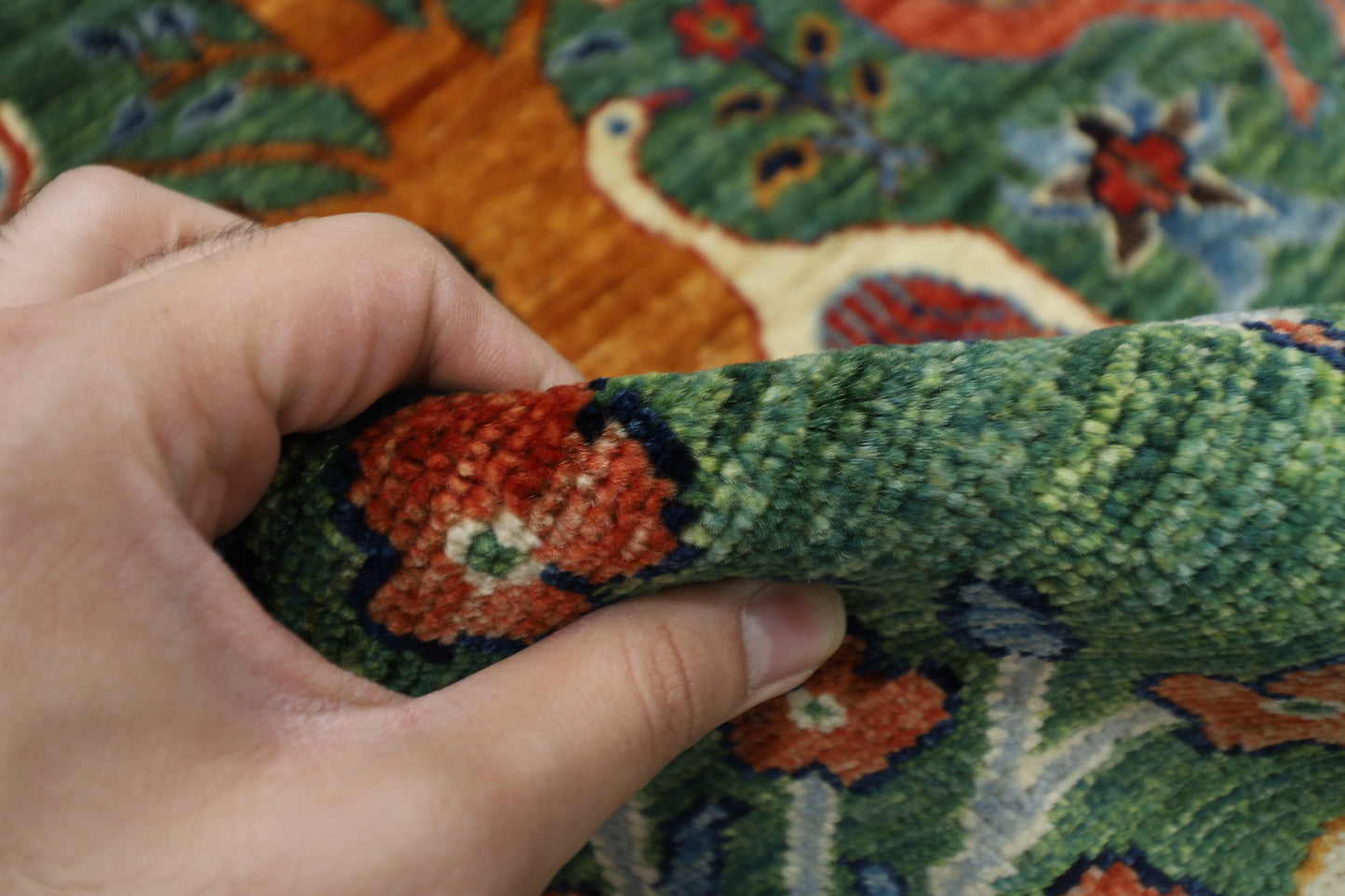 99 x 154 cm | Birds Green Afghan Tribal Hand Knotted Natural Veg Dye Wool Carpet