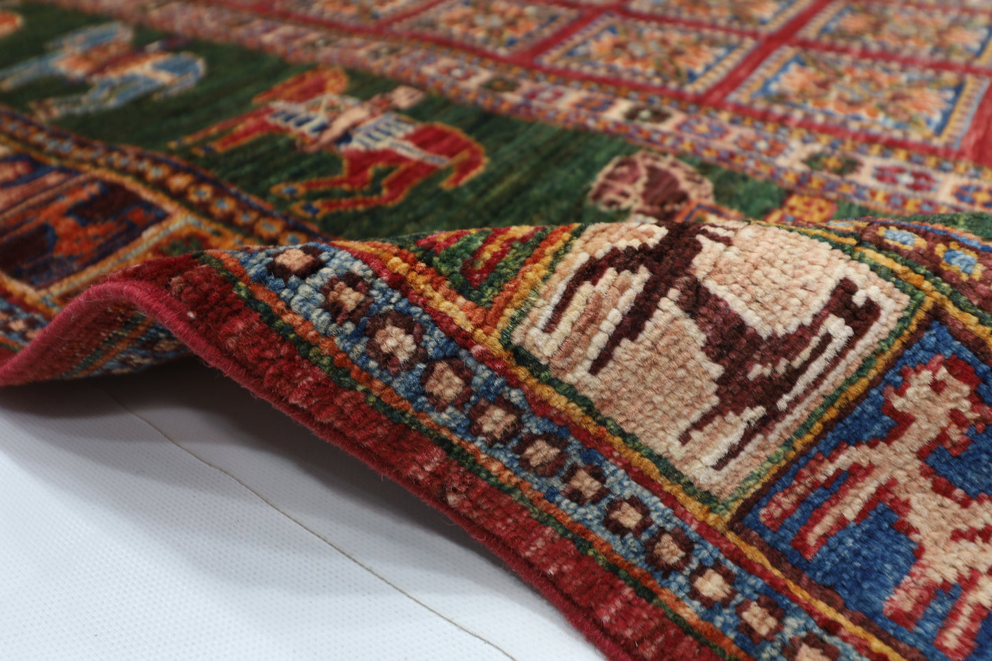 101 x 153 cm | Pazyryk Green Afghan Tribal Hand Knotted Natural Veg Dye Wool Carpet