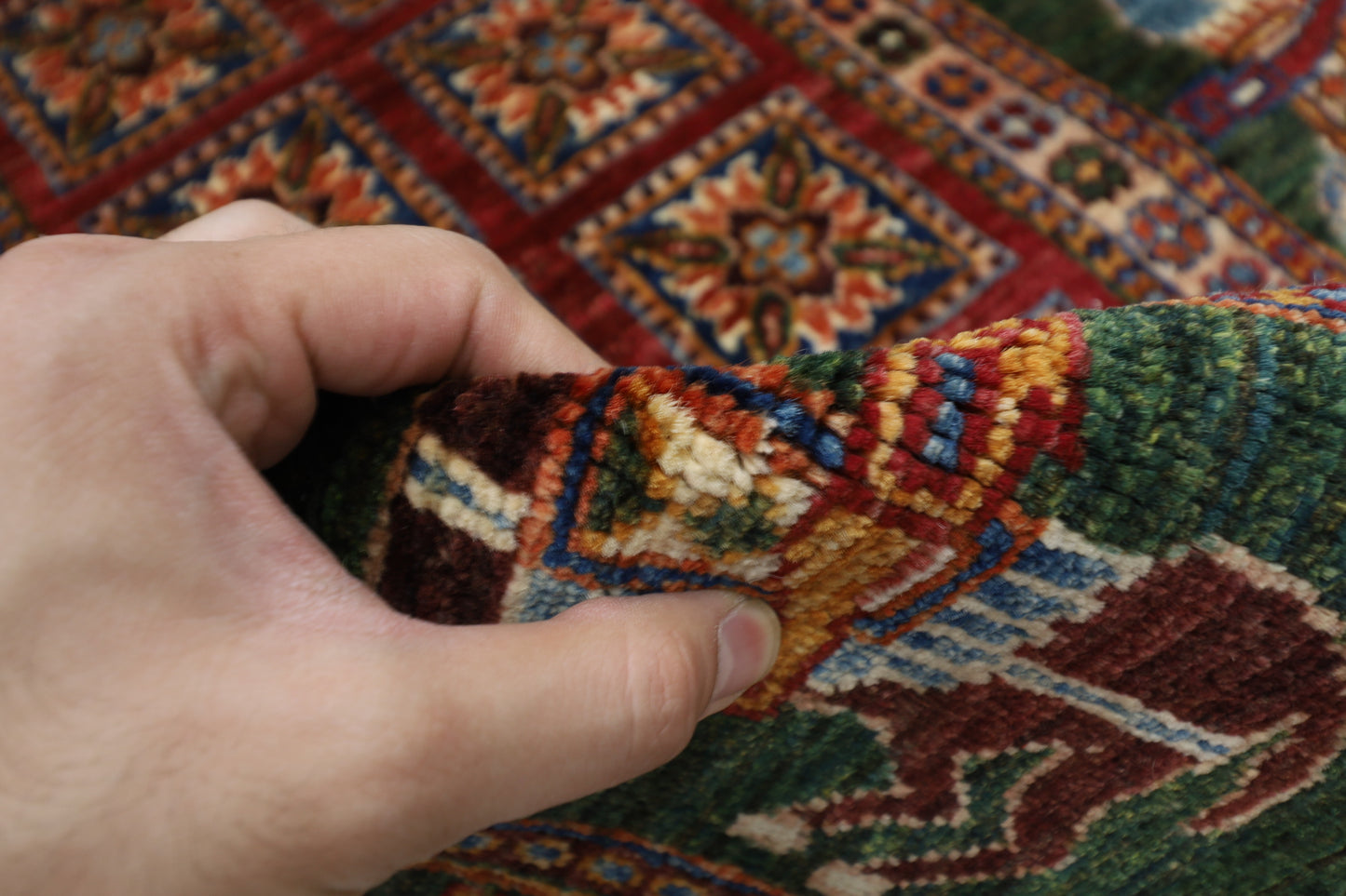 101 x 153 cm | Pazyryk Green Afghan Tribal Hand Knotted Natural Veg Dye Wool Carpet