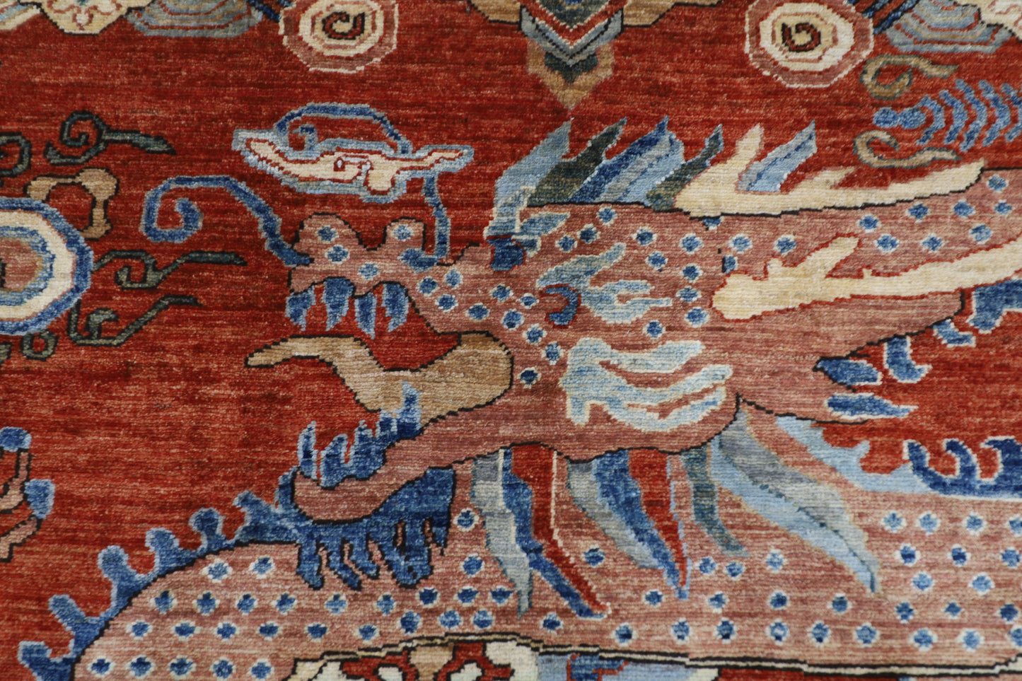 121 x 178 cm | Chinese Dragon Afghan Tribal Hand Knotted Natural Veg Dye Wool Carpet