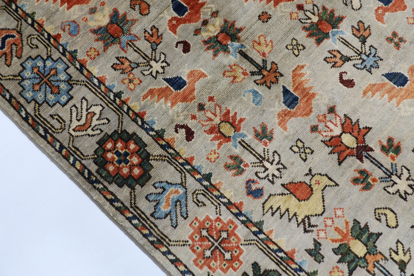 123 x 177 cm | Birds Afghan Tribal Hand Knotted Natural Veg Dye Wool Carpet