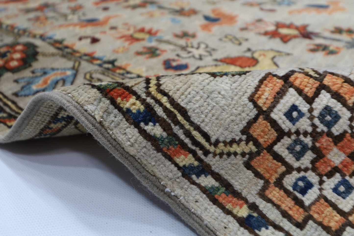 123 x 177 cm | Birds Afghan Tribal Hand Knotted Natural Veg Dye Wool Carpet