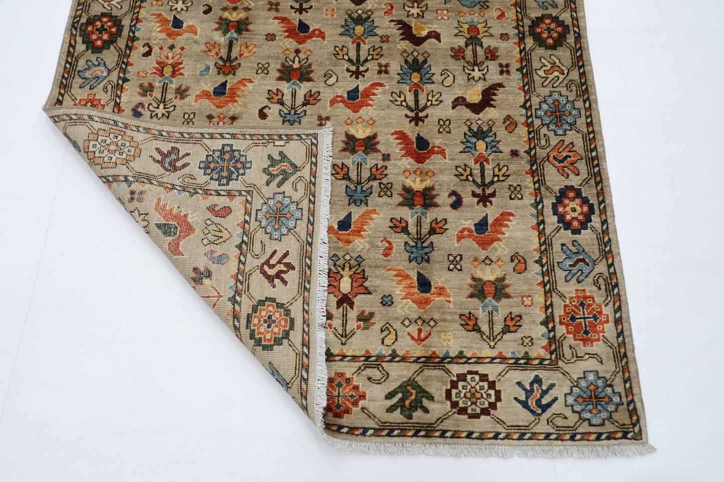 123 x 177 cm | Birds Afghan Tribal Hand Knotted Natural Veg Dye Wool Carpet