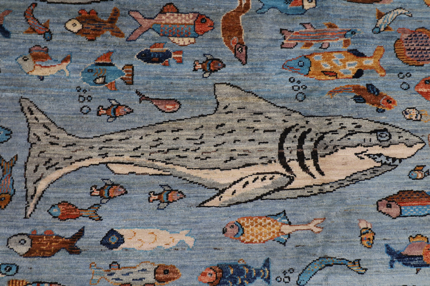 183 x 270 cm | Fish Party Afghan Tribal Hand Knotted Natural Veg Dye Wool Carpet