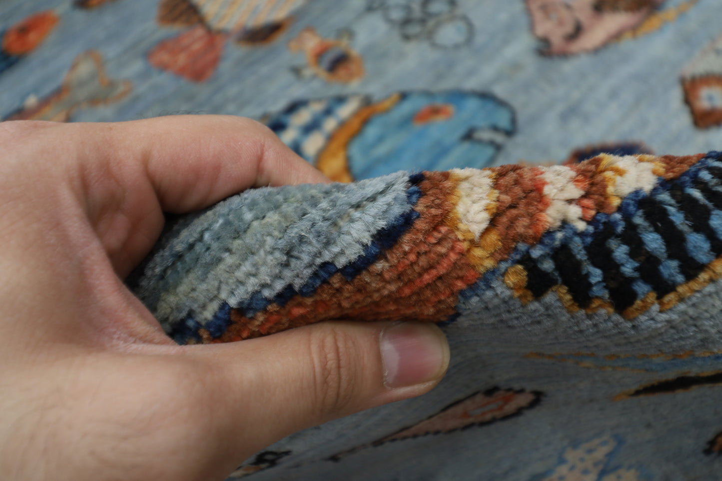 183 x 270 cm | Fish Party Afghan Tribal Hand Knotted Natural Veg Dye Wool Carpet